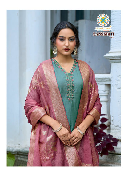 Sanskriti Vol 1 Passion Tree Roman Readymade Pant Style Suits Wholesale Rate