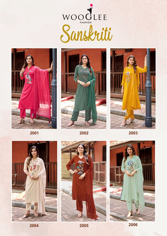 Sanskriti Wooglee Rayon Readymade Pant Style Suits Wholesale