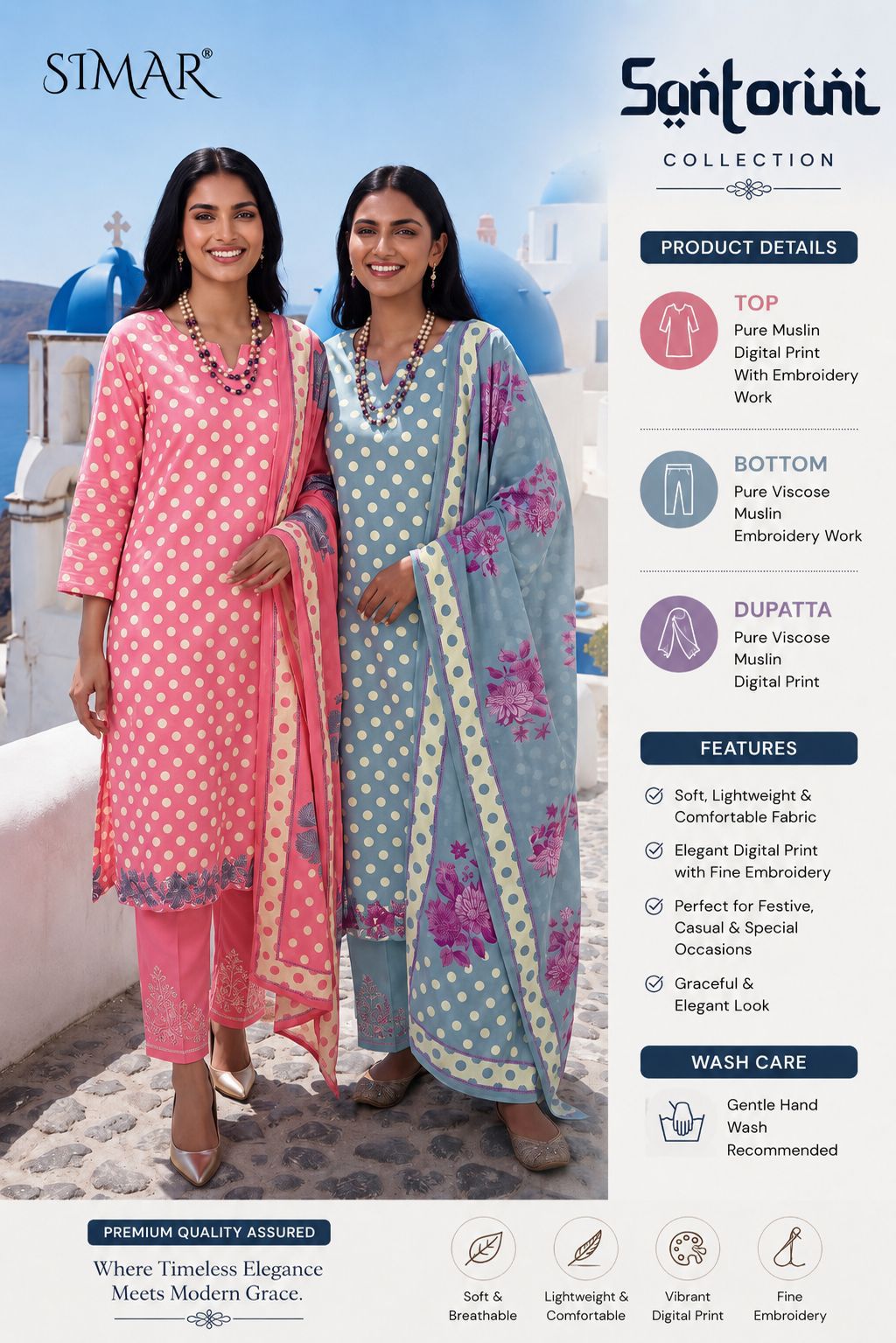 Santorini Simar Muslin Pant Style Suits Wholesaler