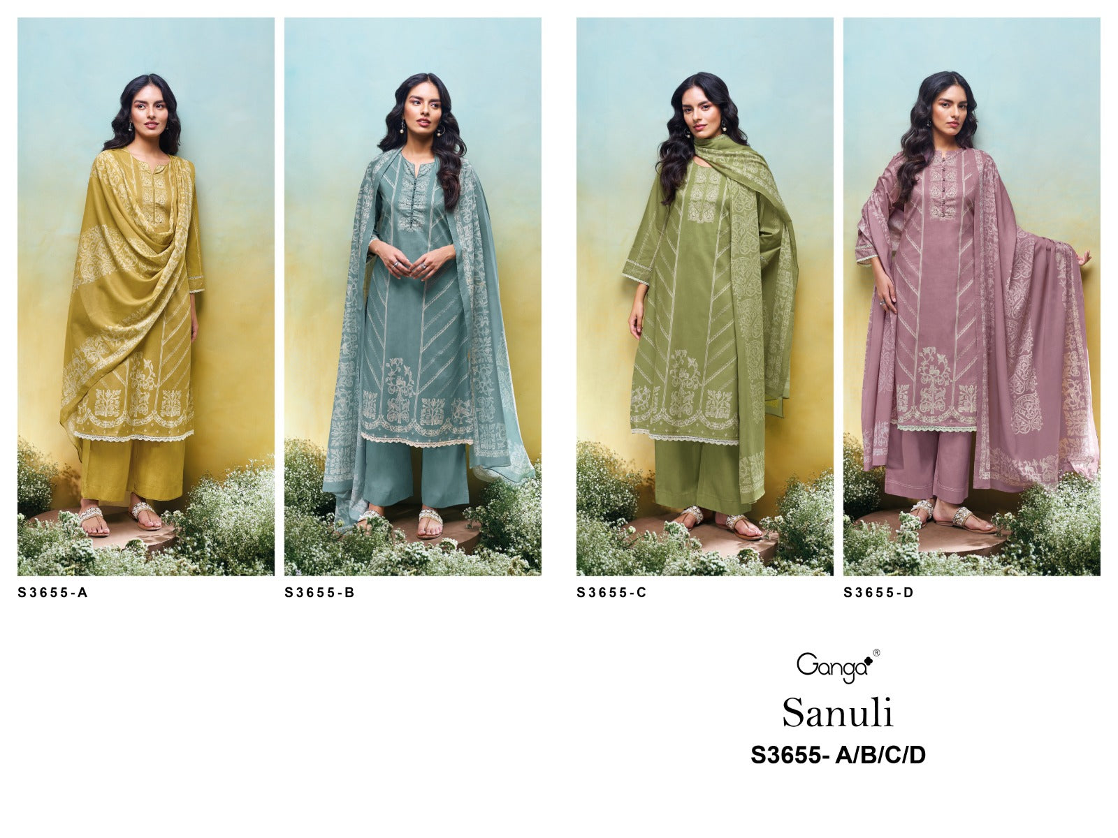 Sanuli 3655 Ganga Premium Cotton Pant Style Suits Wholesale Rate