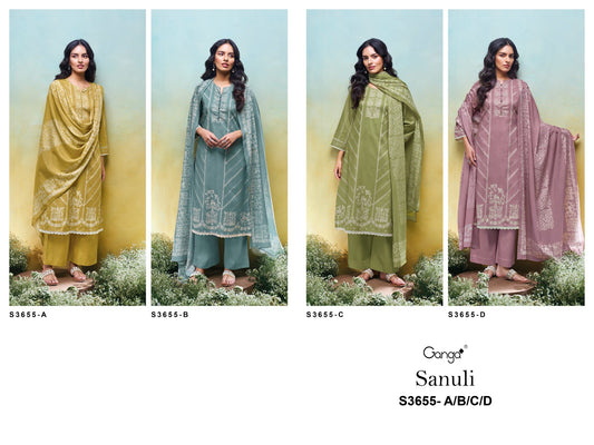 Sanuli 3655 Ganga Premium Cotton Pant Style Suits Wholesale Rate