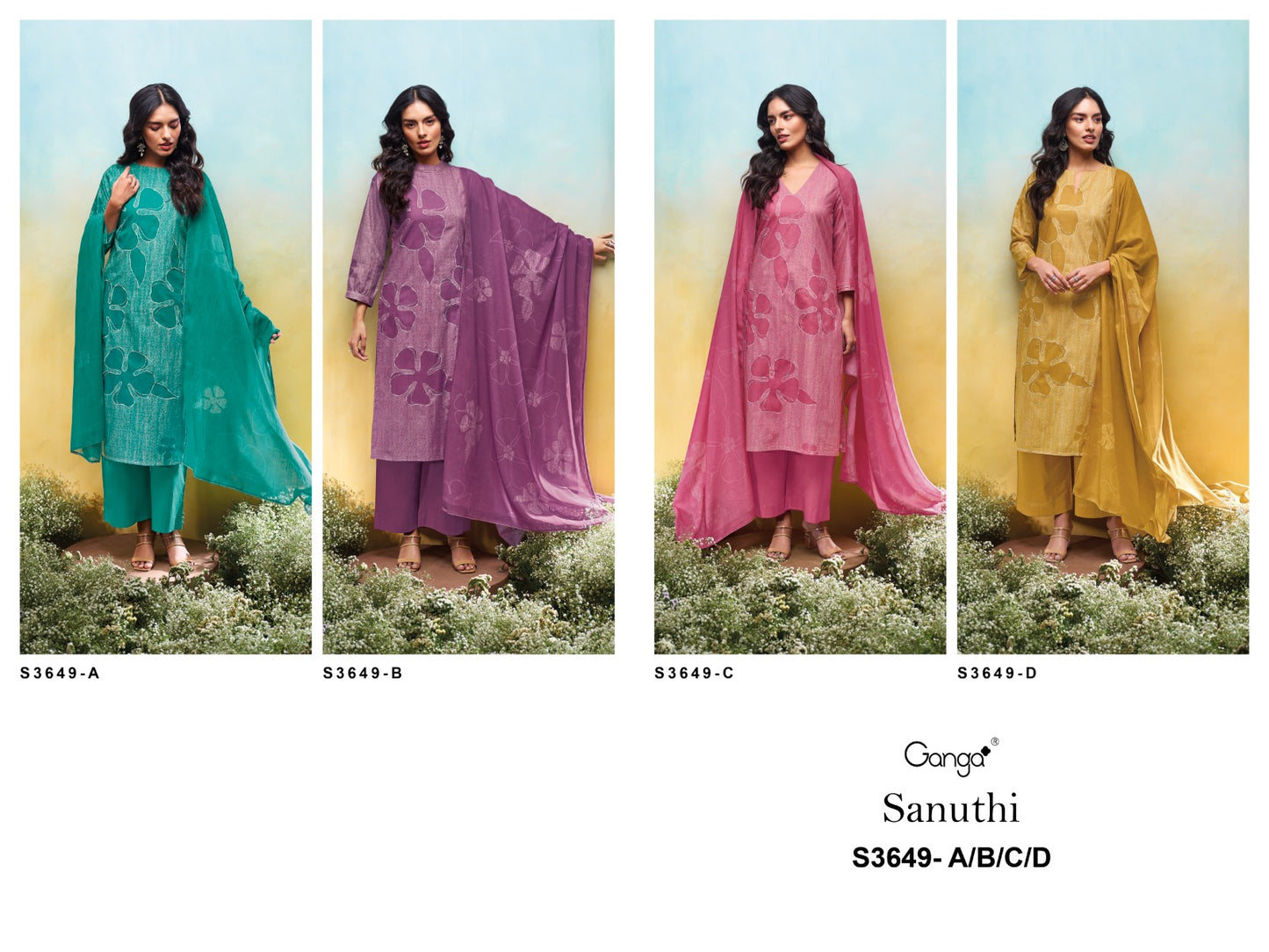 Sanuthi 3649 Ganga Premium Cotton Plazzo Style Suits Wholesaler India