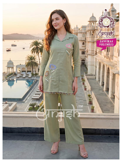 Sanvikaa Vol 1 Anjish Coral Silk Co Ord Set Manufacturer India