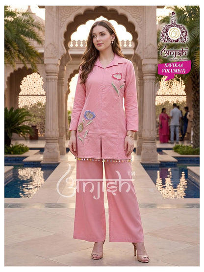 Sanvikaa Vol 1 Anjish Coral Silk Co Ord Set Manufacturer India