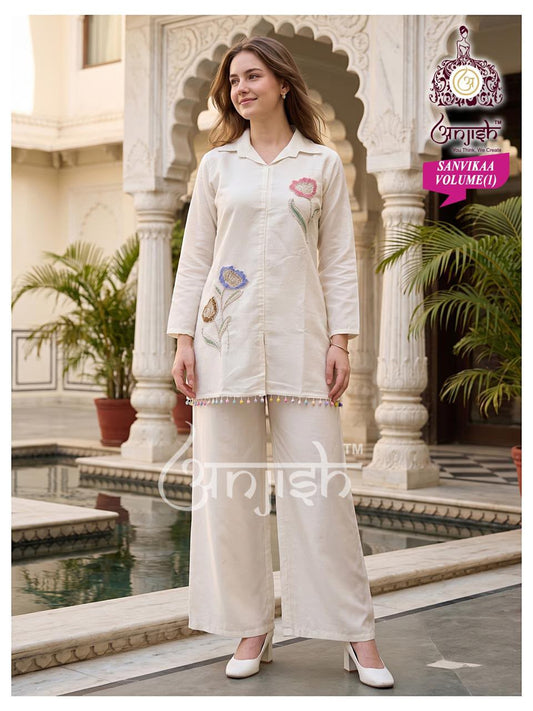Sanvikaa Vol 1 Anjish Coral Silk Co Ord Set Manufacturer India