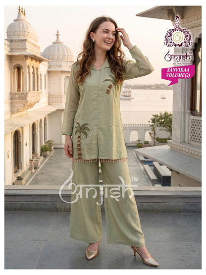 Sanvikaa Vol 2 Anjish Coral Silk Co Ord Set Wholesale Price