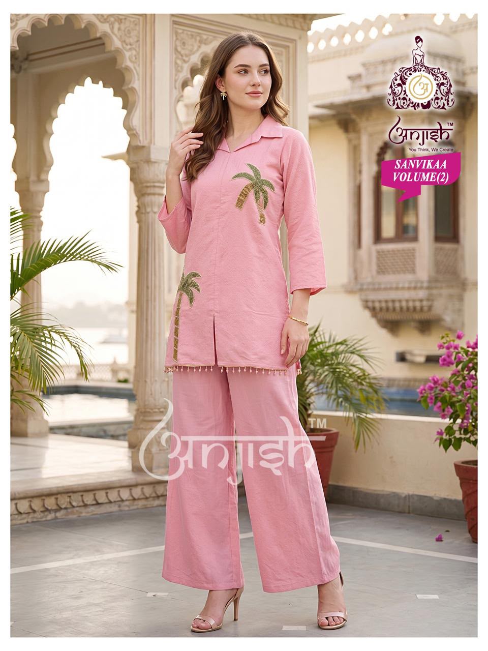 Sanvikaa Vol 2 Anjish Coral Silk Co Ord Set Wholesale Price