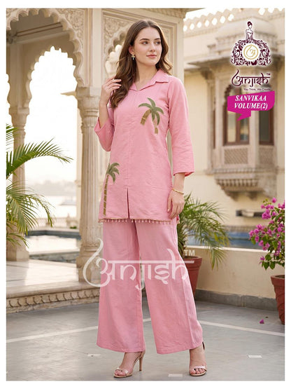 Sanvikaa Vol 2 Anjish Coral Silk Co Ord Set Wholesale Price