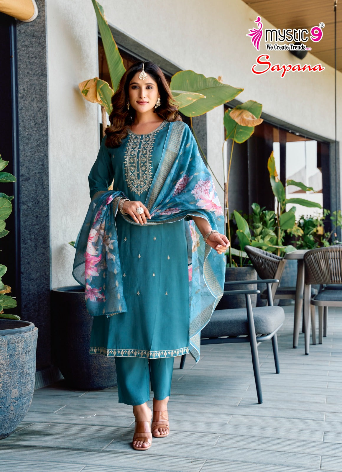 Sapana Vol 1 Mystic 9 Roman Silk Readymade Pant Style Suits Supplier Ahmedabad