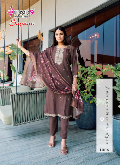 Sapana Vol 1 Mystic 9 Roman Silk Readymade Pant Style Suits Supplier Ahmedabad
