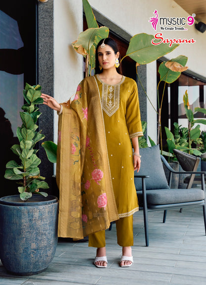 Sapana Vol 1 Mystic 9 Roman Silk Readymade Pant Style Suits Supplier Ahmedabad