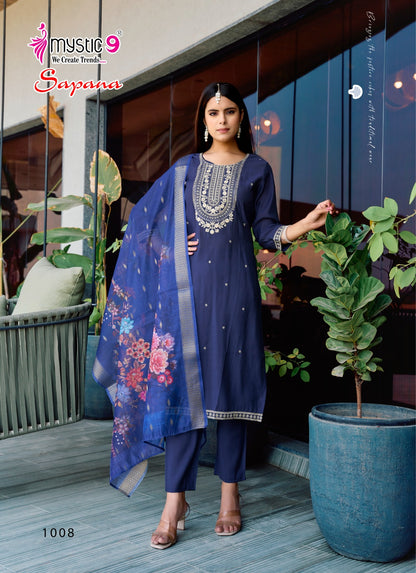 Sapana Vol 1 Mystic 9 Roman Silk Readymade Pant Style Suits Supplier Ahmedabad