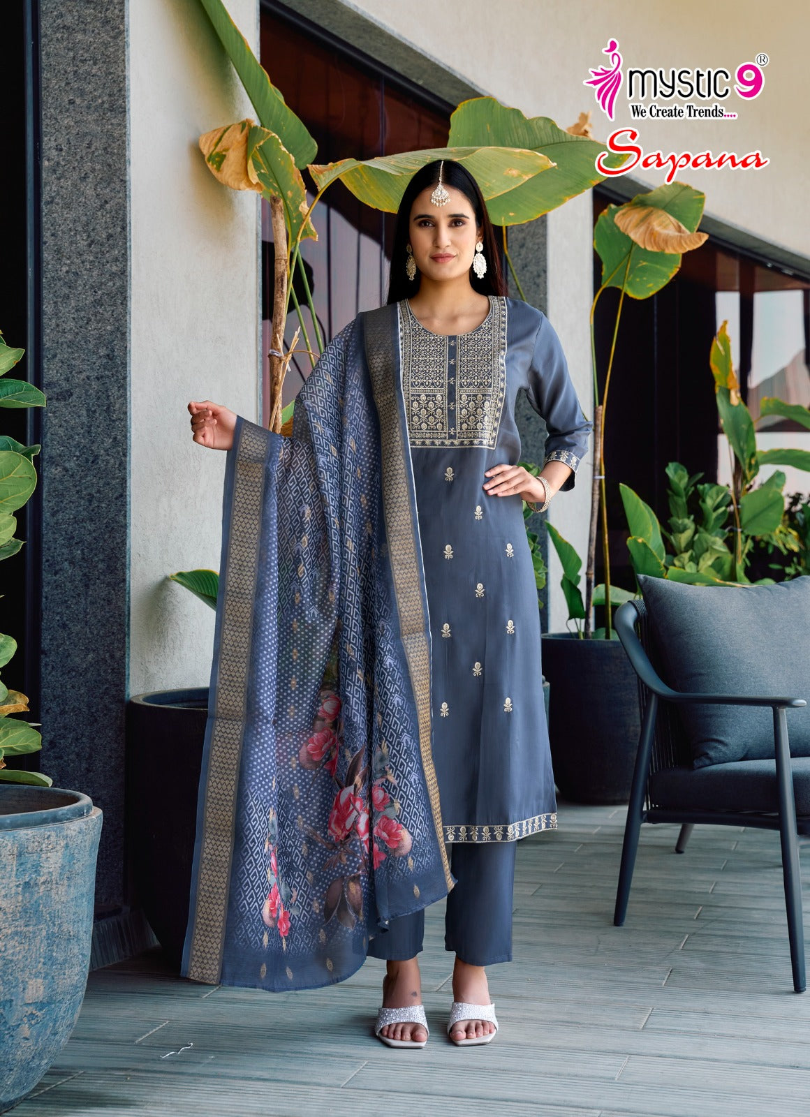 Sapana Vol 1 Mystic 9 Roman Silk Readymade Pant Style Suits Supplier Ahmedabad