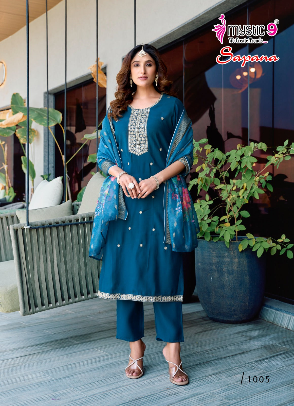 Sapana Vol 1 Mystic 9 Roman Silk Readymade Pant Style Suits Supplier Ahmedabad