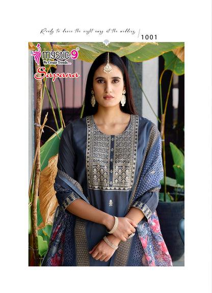 Sapana Vol 1 Mystic 9 Roman Silk Readymade Pant Style Suits Supplier Ahmedabad