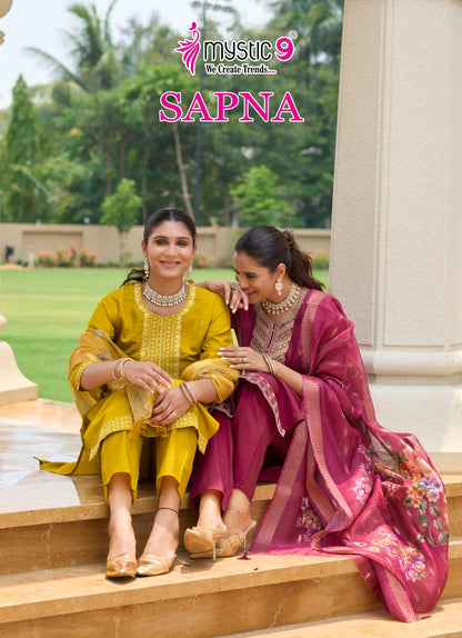 Sapna Vol 2 Mystic 9 Roman Silk Readymade Pant Style Suits Wholesaler Gujarat