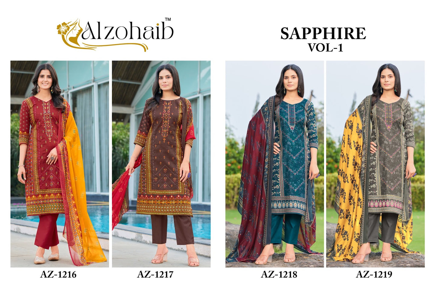 Sapphire Vol 1 Az 1216-1219 Al Zohaib Pure Cotton Pakistani Salwar Suits Wholesaler