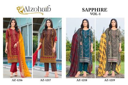 Sapphire Vol 1 Az 1216-1219 Al Zohaib Pure Cotton Pakistani Salwar Suits Wholesaler