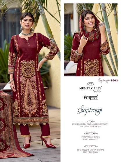 Saptrangi Mumtaz Arts Viscose Karachi Salwar Suits Supplier