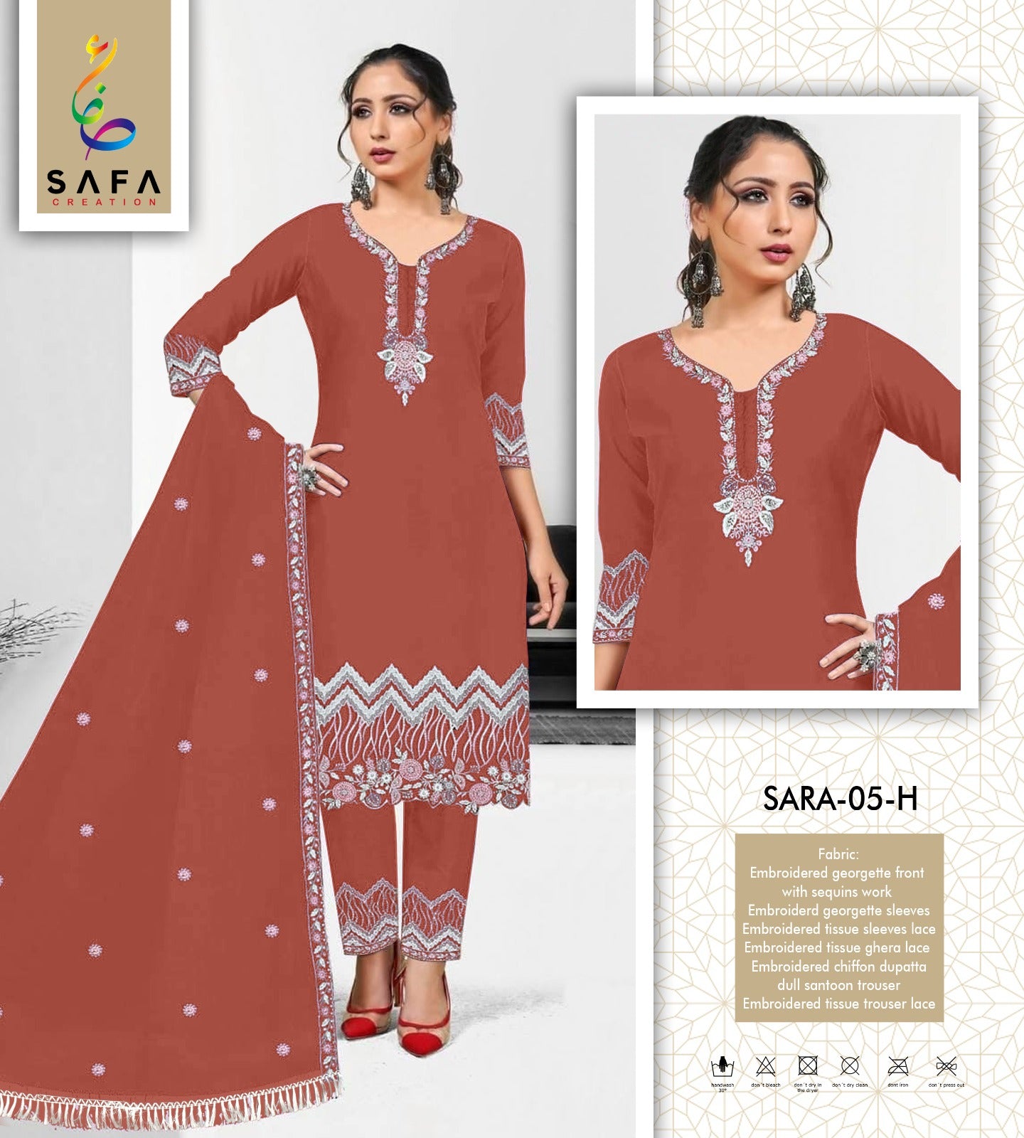 Sara-05 Safa Creation Georgette Pakistani Readymade Suits