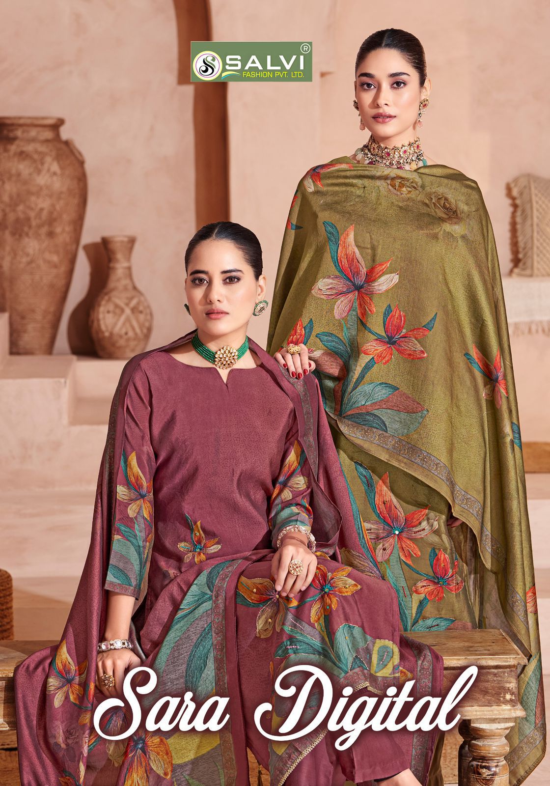 Sara Digital Salvi Fashion Muslin Silk Pant Style Suits Wholesaler