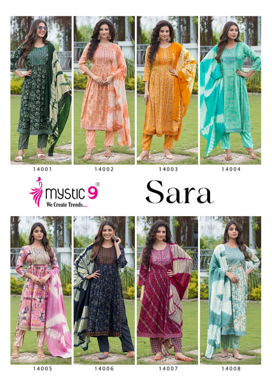 Sara Vol 14 Mystic 9 Rayon Capsule Readymade Pant Style Suits Supplier Ahmedabad