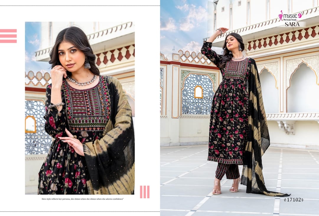 Sara Vol 17 Mystic 9 Rayon Readymade Pant Style Suits Manufacturer Gujarat