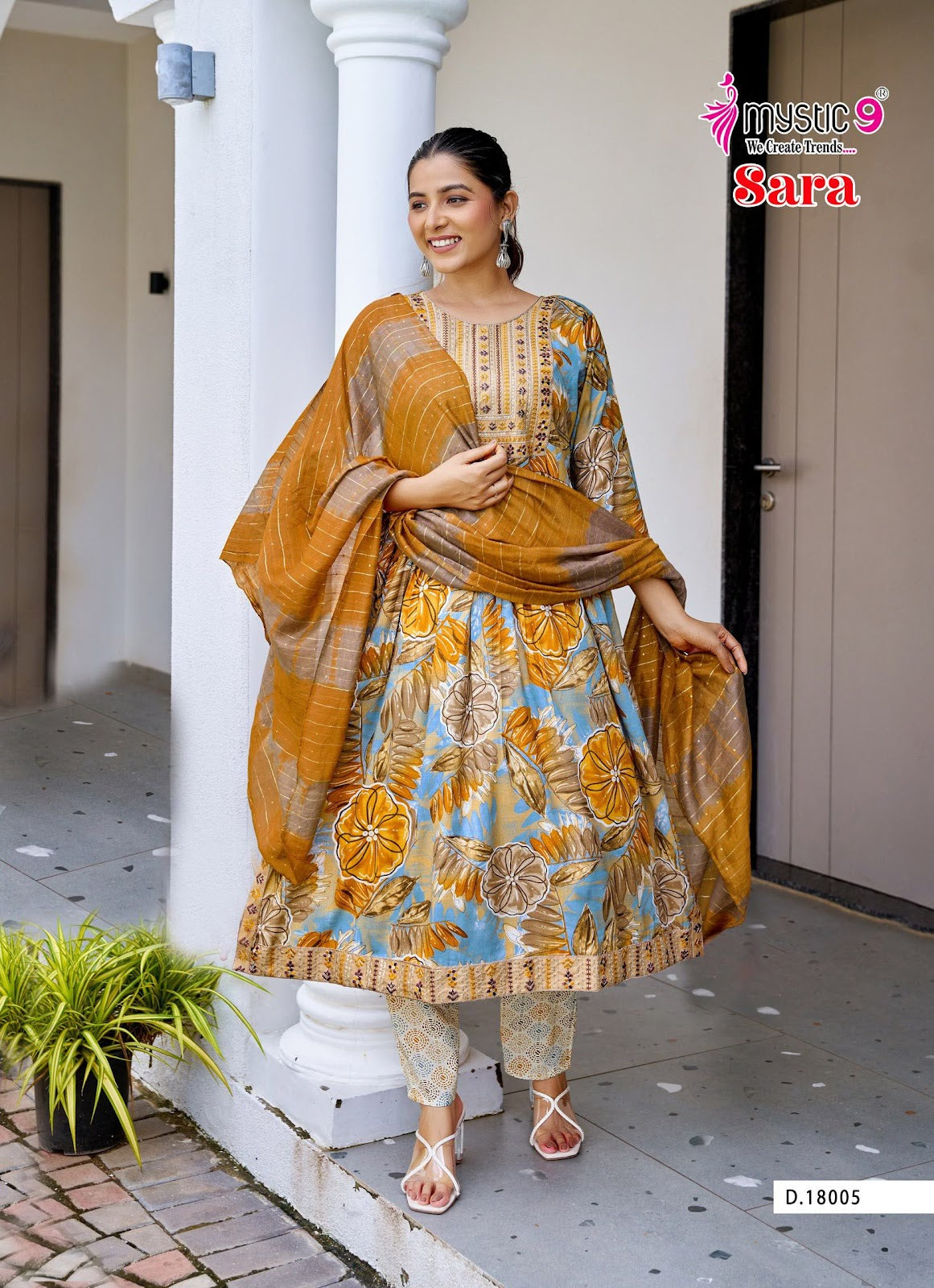 Sara Vol 18 Mystic 9 Rayon Readymade Pant Style Suits Wholesaler