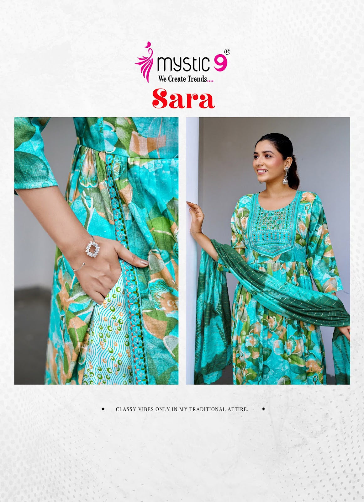 Sara Vol 18 Mystic 9 Rayon Readymade Pant Style Suits Wholesaler