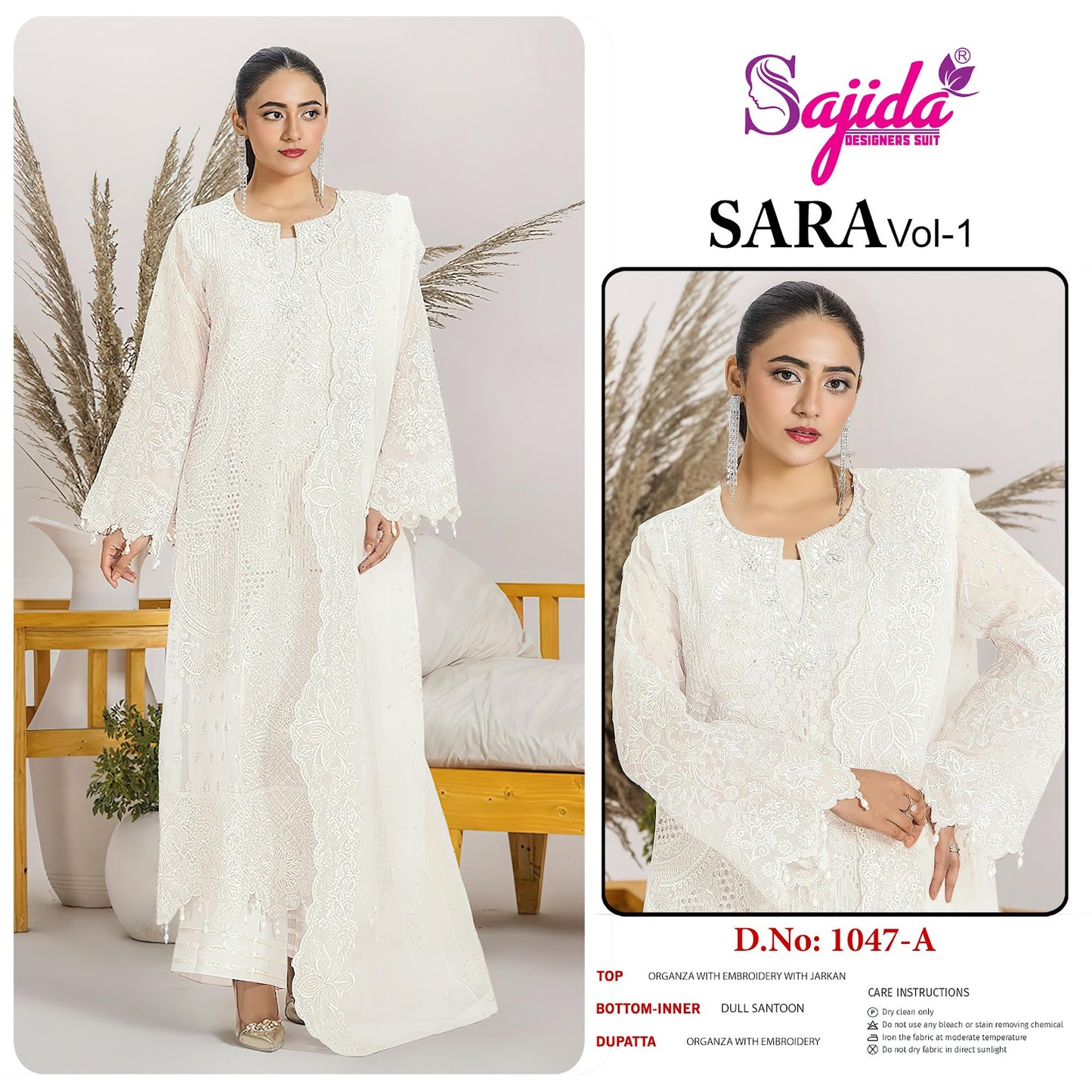 1047 Sara Vol 1 Sajida Organza Pakistani Salwar Suits Manufacturer India