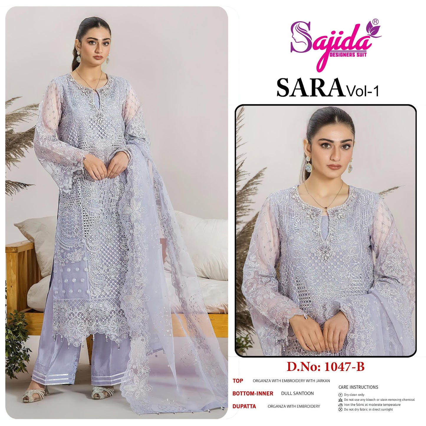1047 Sara Vol 1 Sajida Organza Pakistani Salwar Suits Manufacturer India