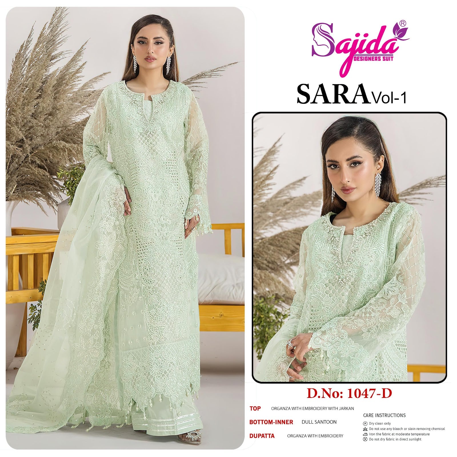 1047 Sara Vol 1 Sajida Organza Pakistani Salwar Suits Manufacturer India