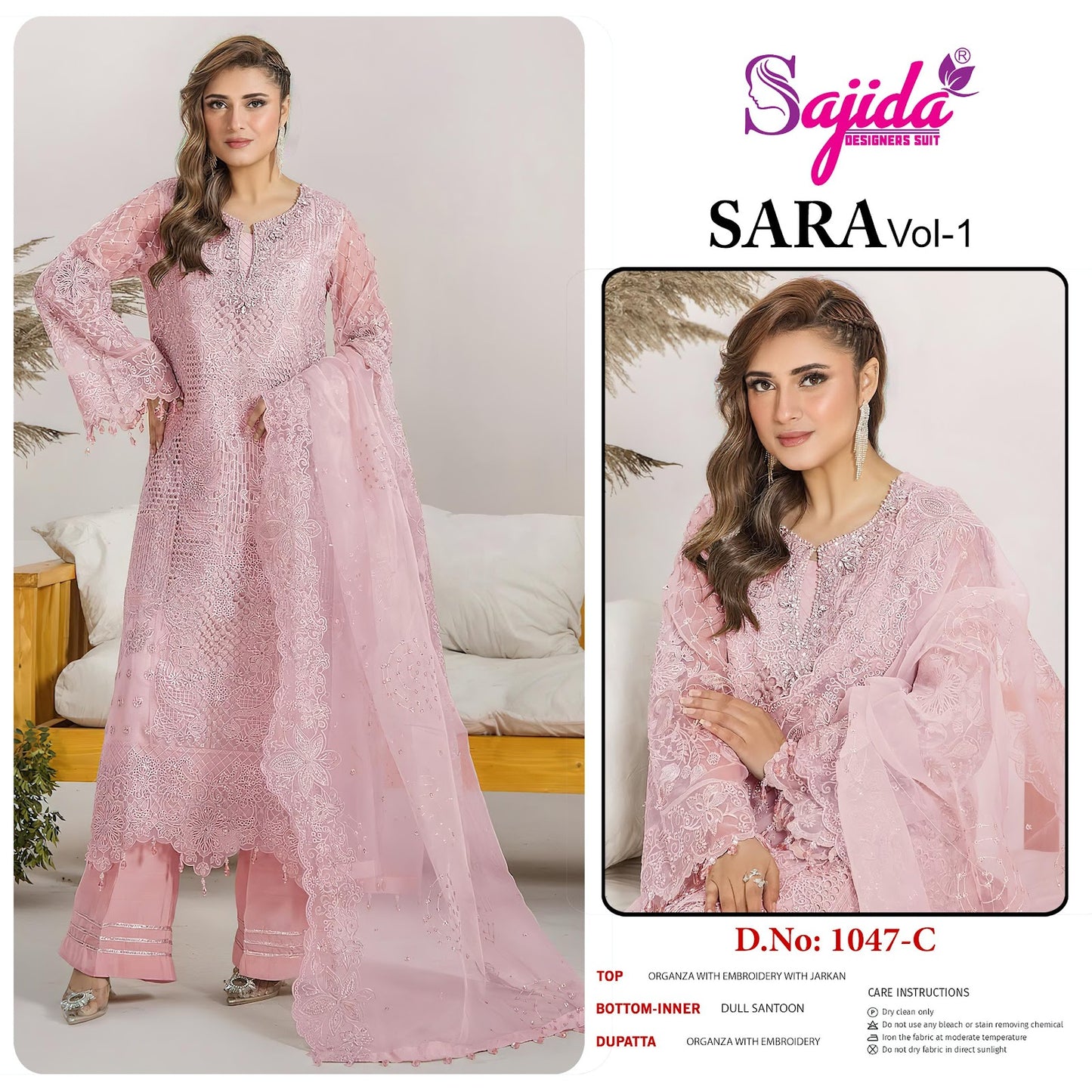 1047 Sara Vol 1 Sajida Organza Pakistani Salwar Suits Manufacturer India