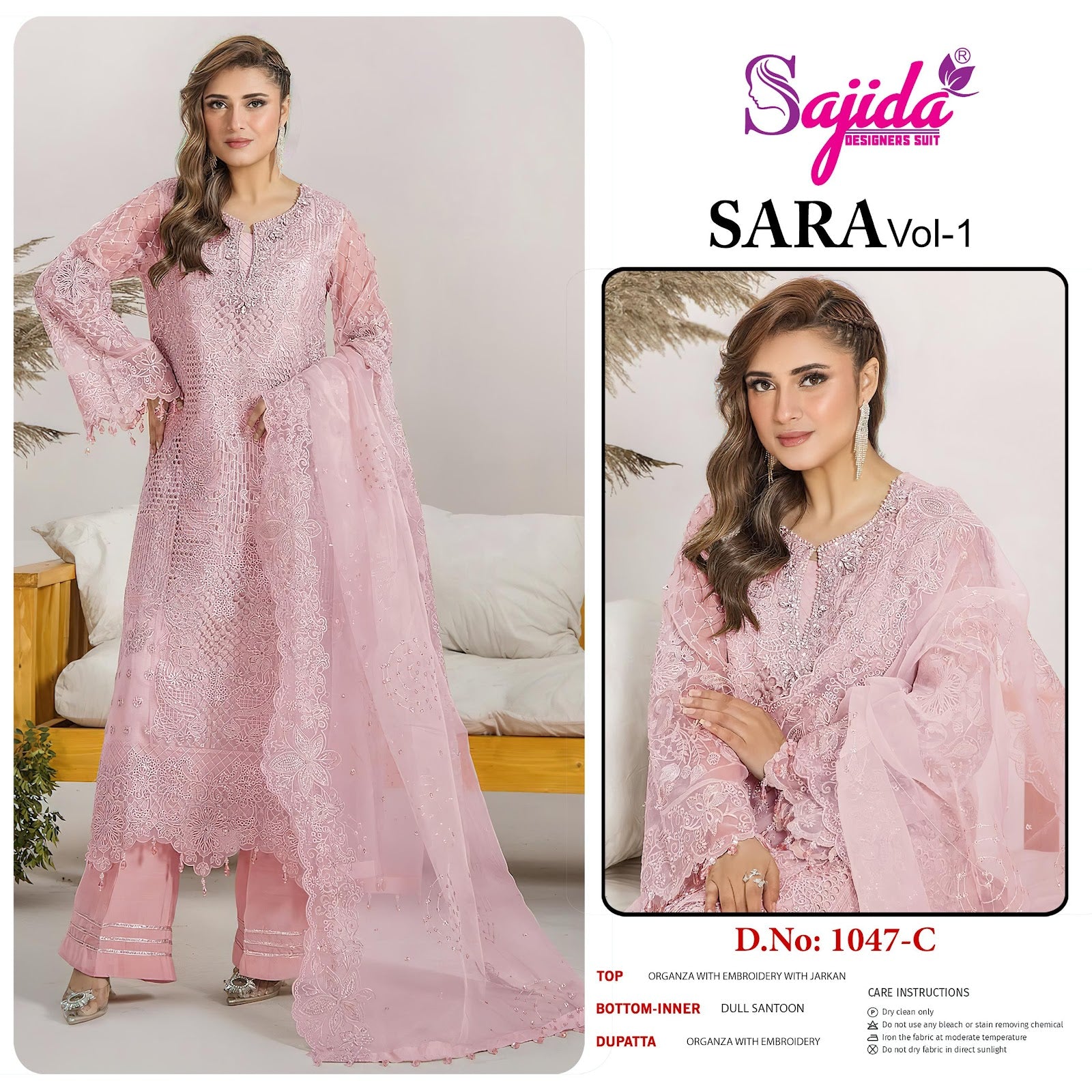 1047 Sara Vol 1 Sajida Organza Pakistani Salwar Suits Manufacturer India