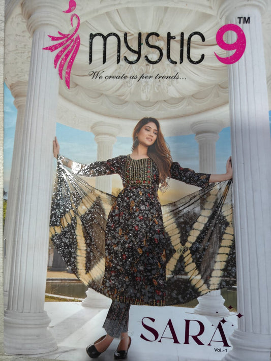 Sara Vol 1 Nayra Cut Mystic 9 Rayon Readymade Pant Style Suits Manufacturer Ahmedabad