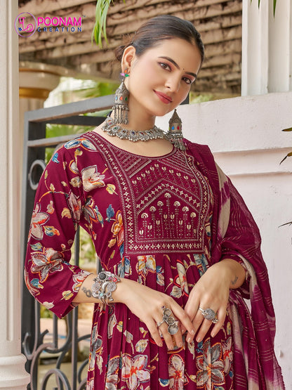 Sara Vol 2 Poonam Creation Reyon Readymade Anarkali Suits Wholesaler Ahmedabad