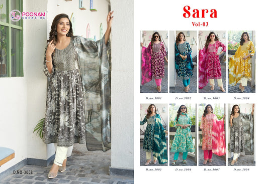 Sara Vol 3 Poonam Creation Rayon Foil Readymade Anarkali Suits Wholesaler