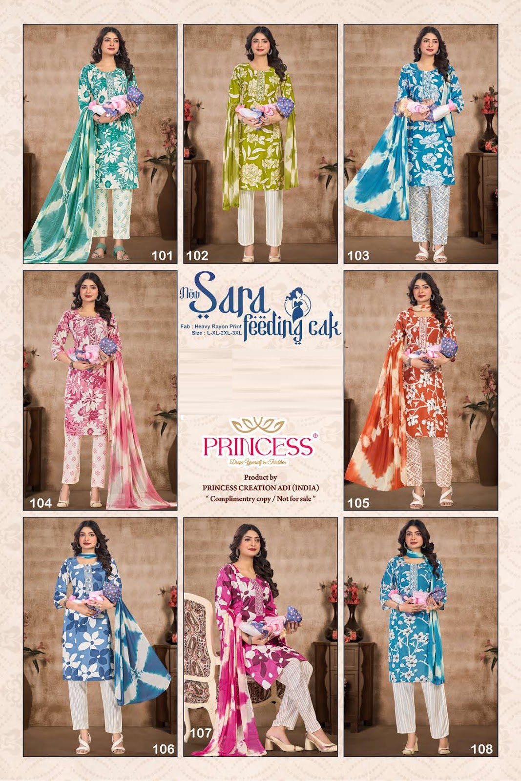 Sara Vol 3 Princess Creation Rayon Feeding Readymade Suit Wholesale Rate