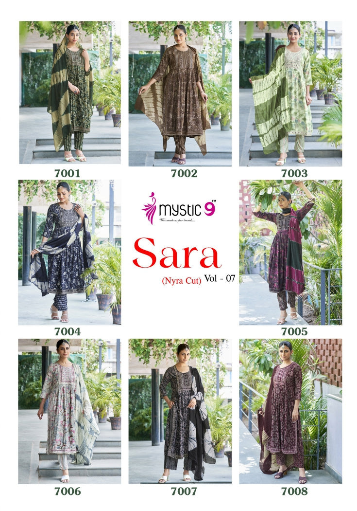 Sara Vol 7 Nayra Cut Mystic 9 Rayon Readymade Pant Style Suits Manufacturer Ahmedabad