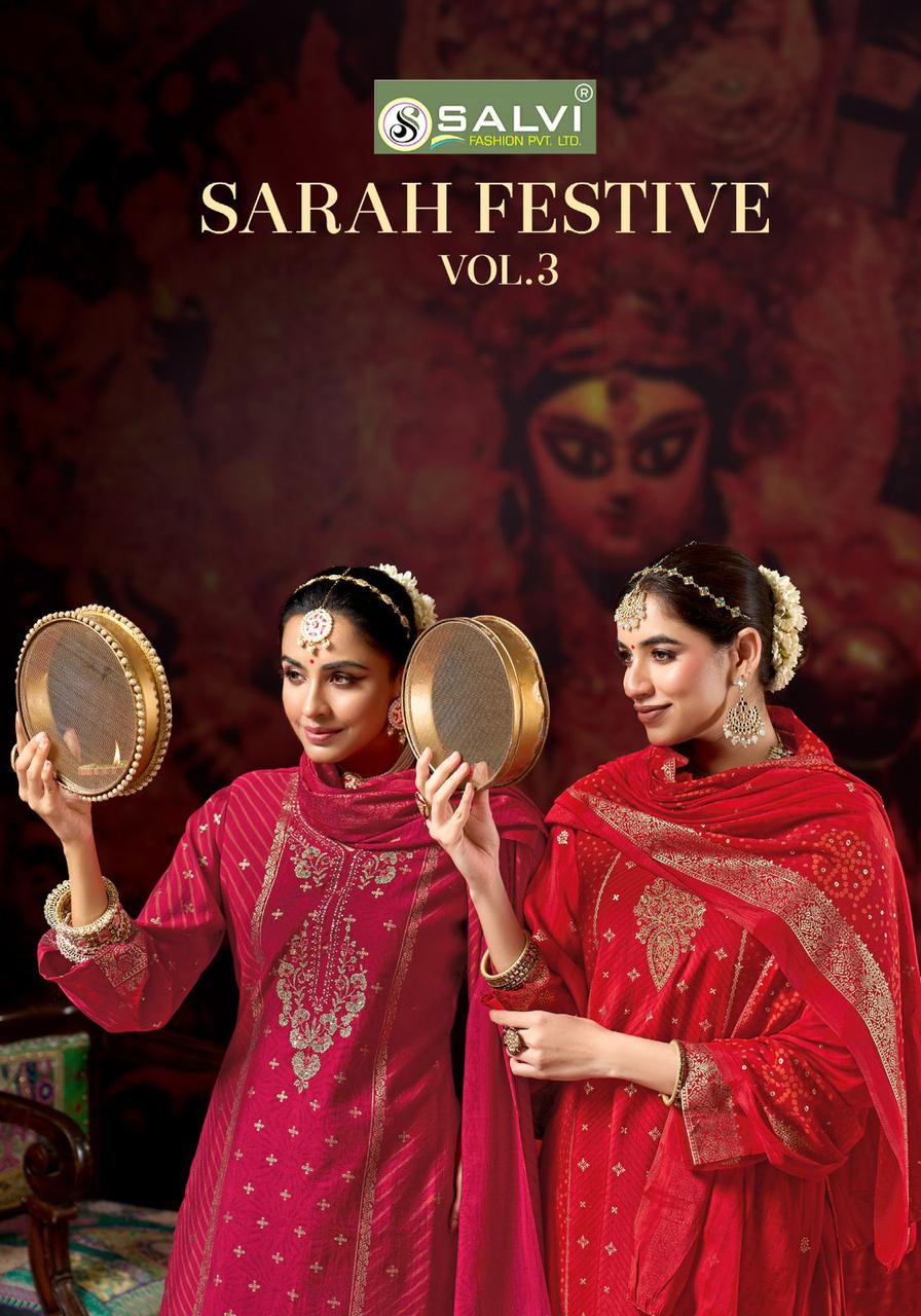 Sarah Festive Vol 3 Salvi Fashion Modal Silk Pant Style Suits Wholesaler Ahmedabad