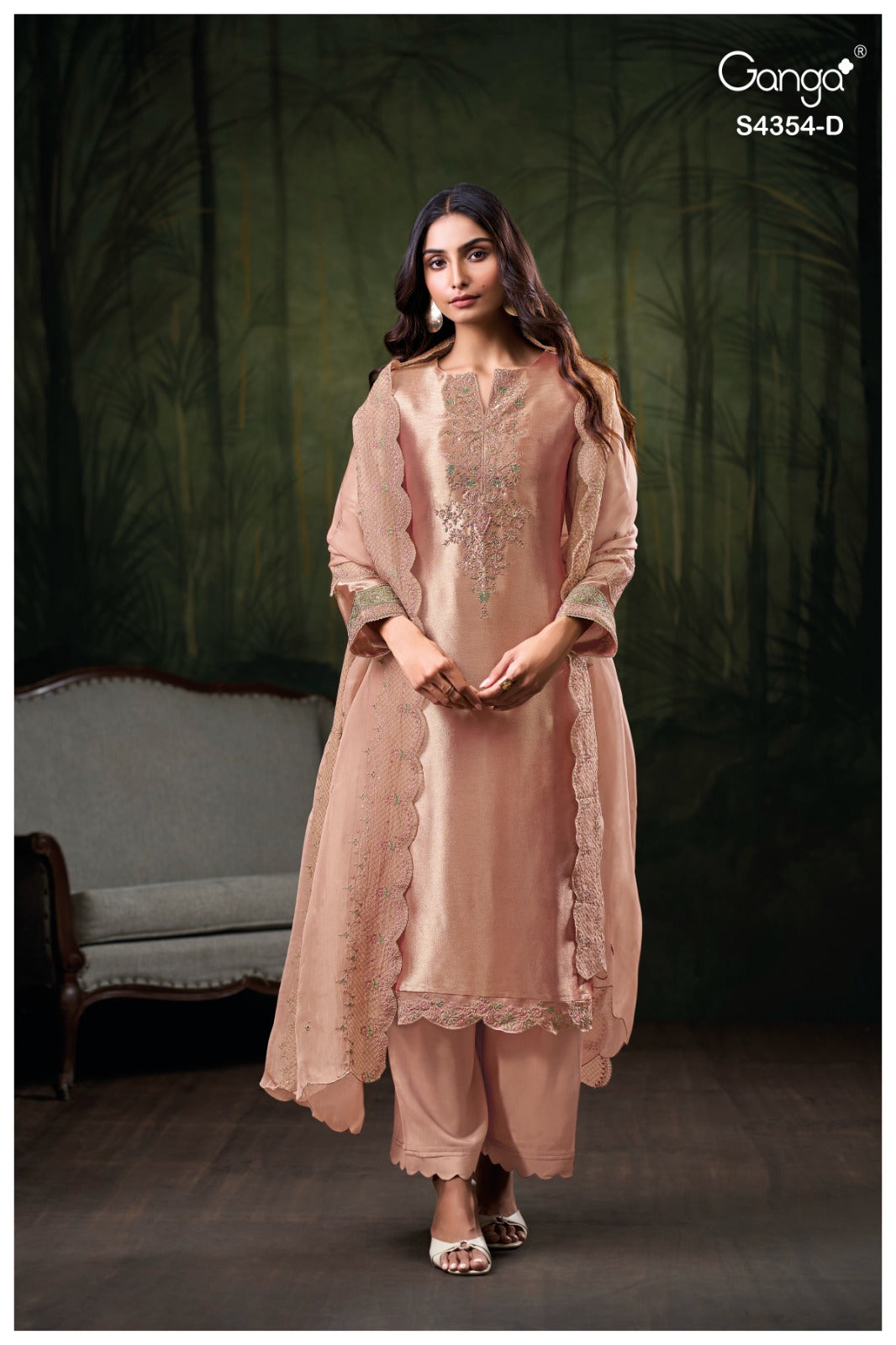 Sareen S4354 Ganga Bemberg Silk Pant Style Suits Wholesaler