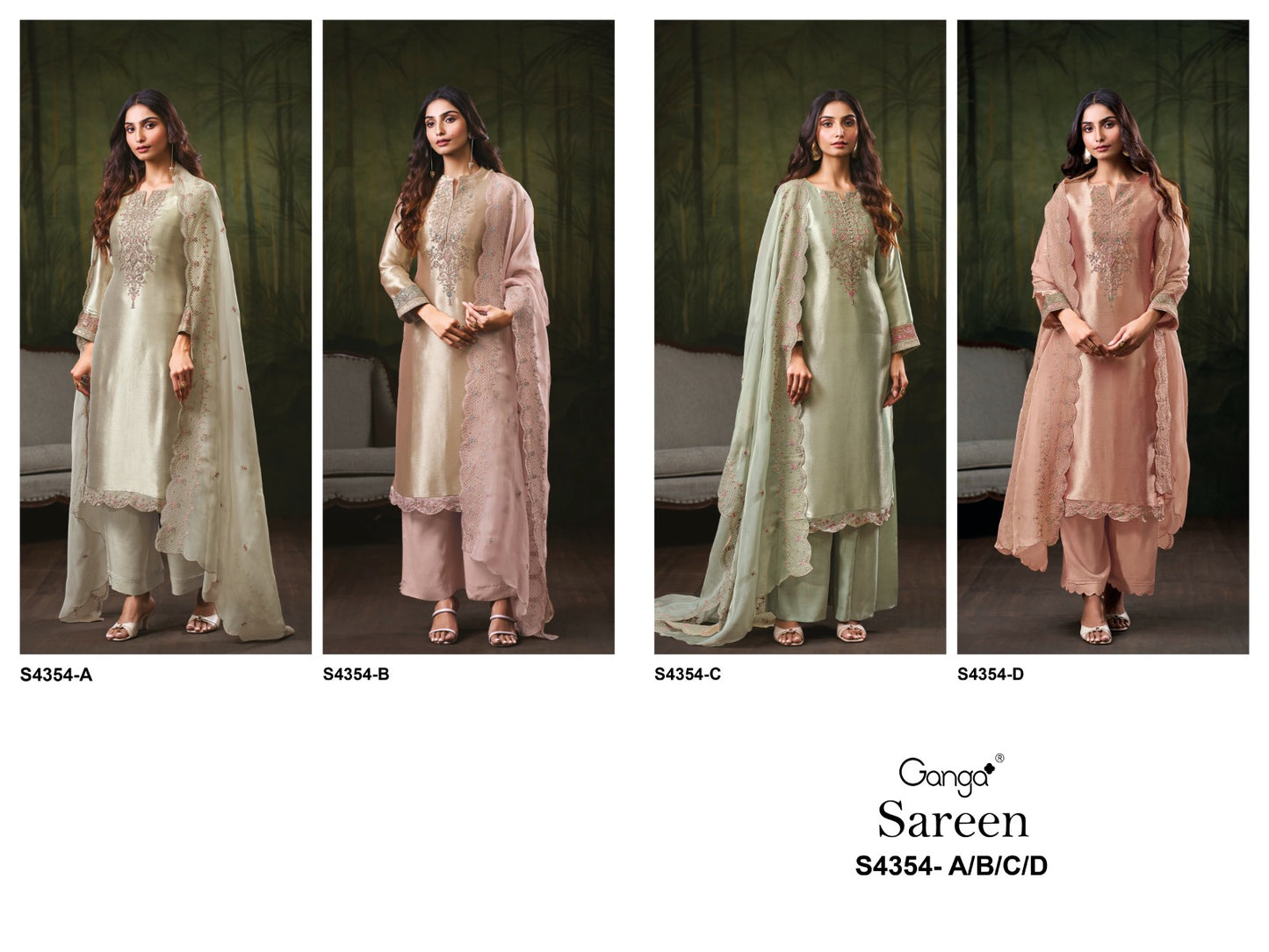 Sareen S4354 Ganga Bemberg Silk Pant Style Suits Wholesaler