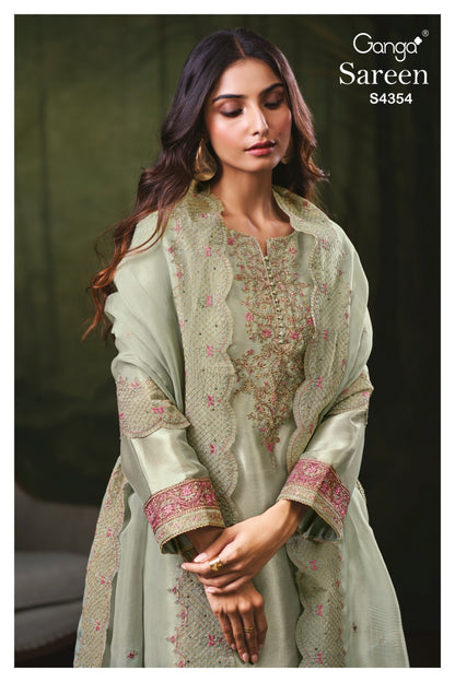 Sareen S4354 Ganga Bemberg Silk Pant Style Suits Wholesaler