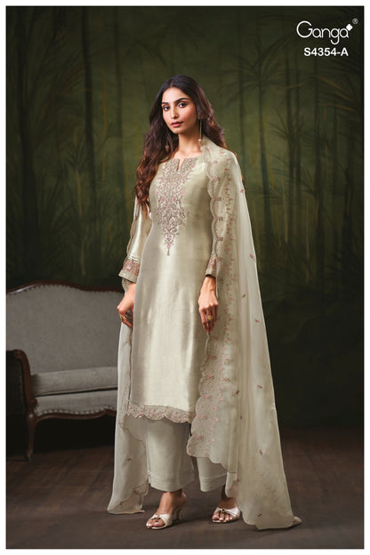 Sareen S4354 Ganga Bemberg Silk Pant Style Suits Wholesaler