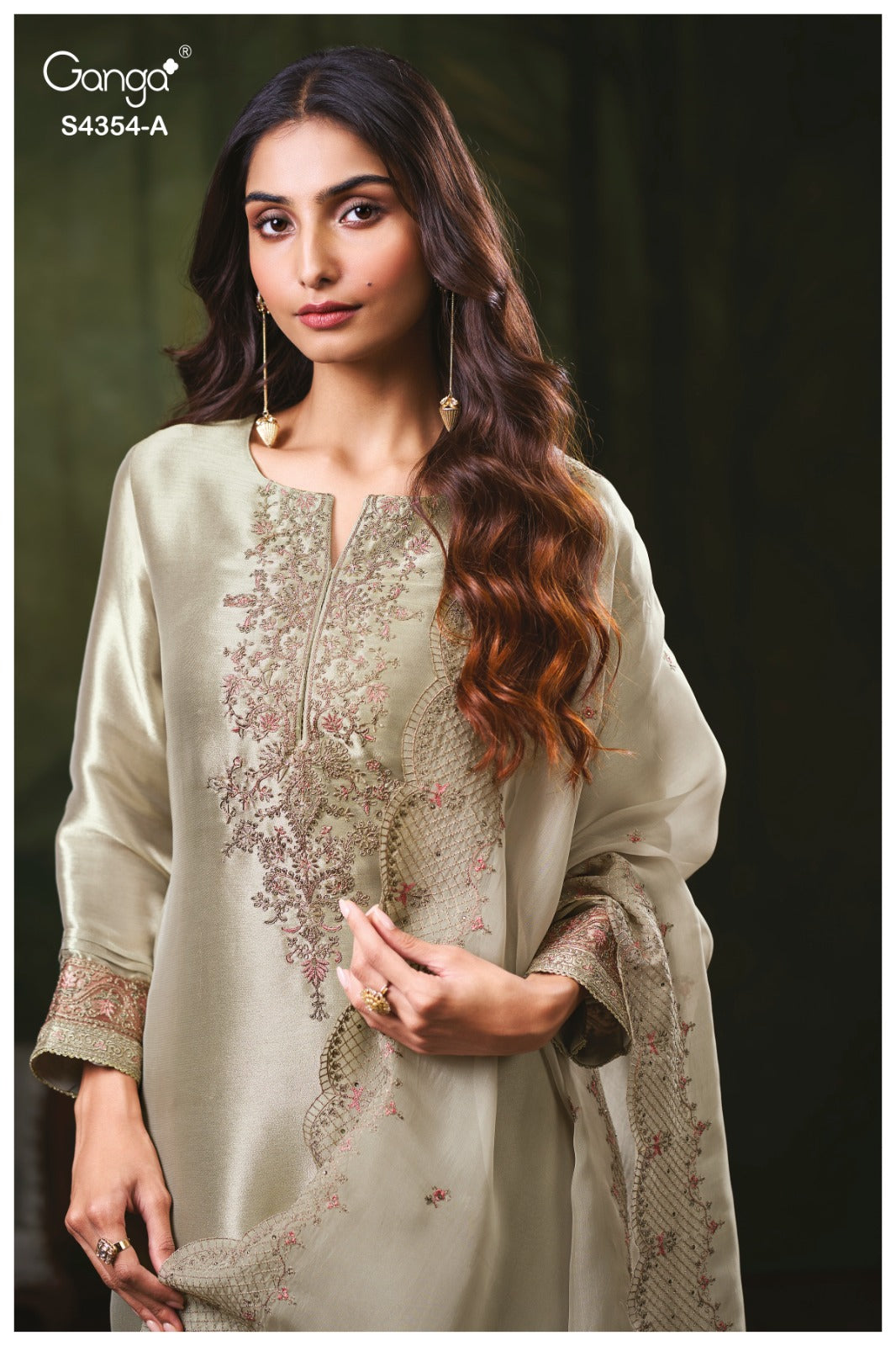 Sareen S4354 Ganga Bemberg Silk Pant Style Suits Wholesaler