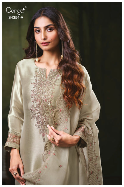 Sareen S4354 Ganga Bemberg Silk Pant Style Suits Wholesaler