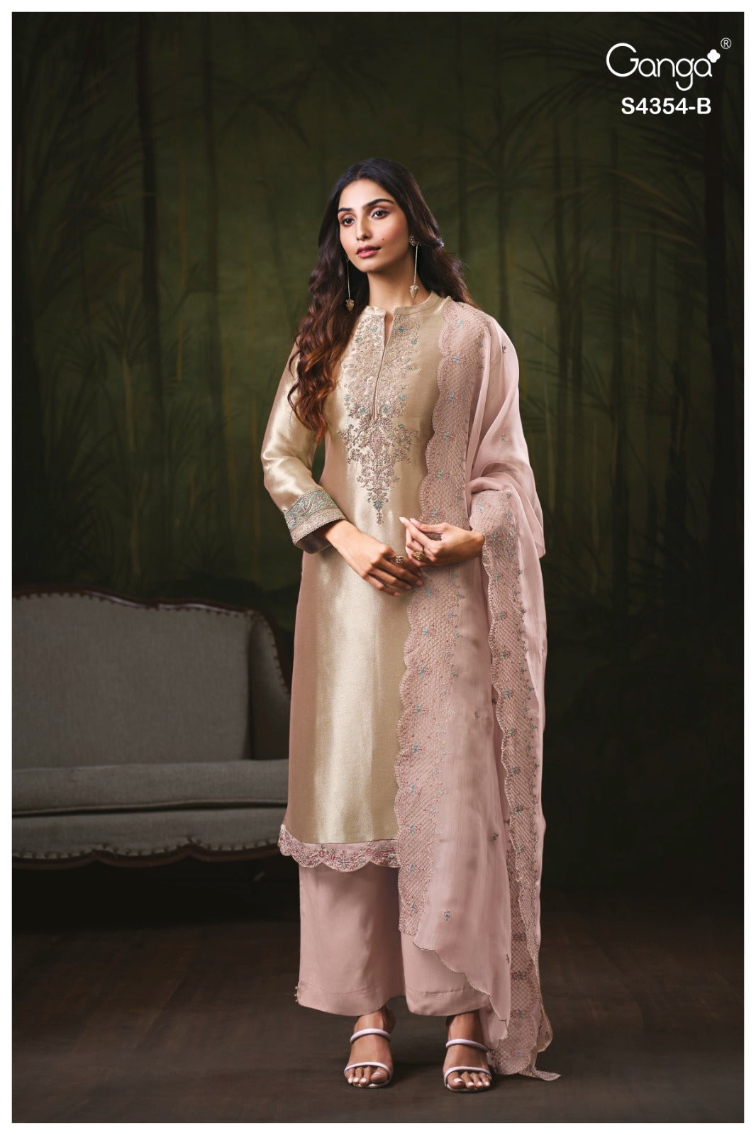 Sareen S4354 Ganga Bemberg Silk Pant Style Suits Wholesaler