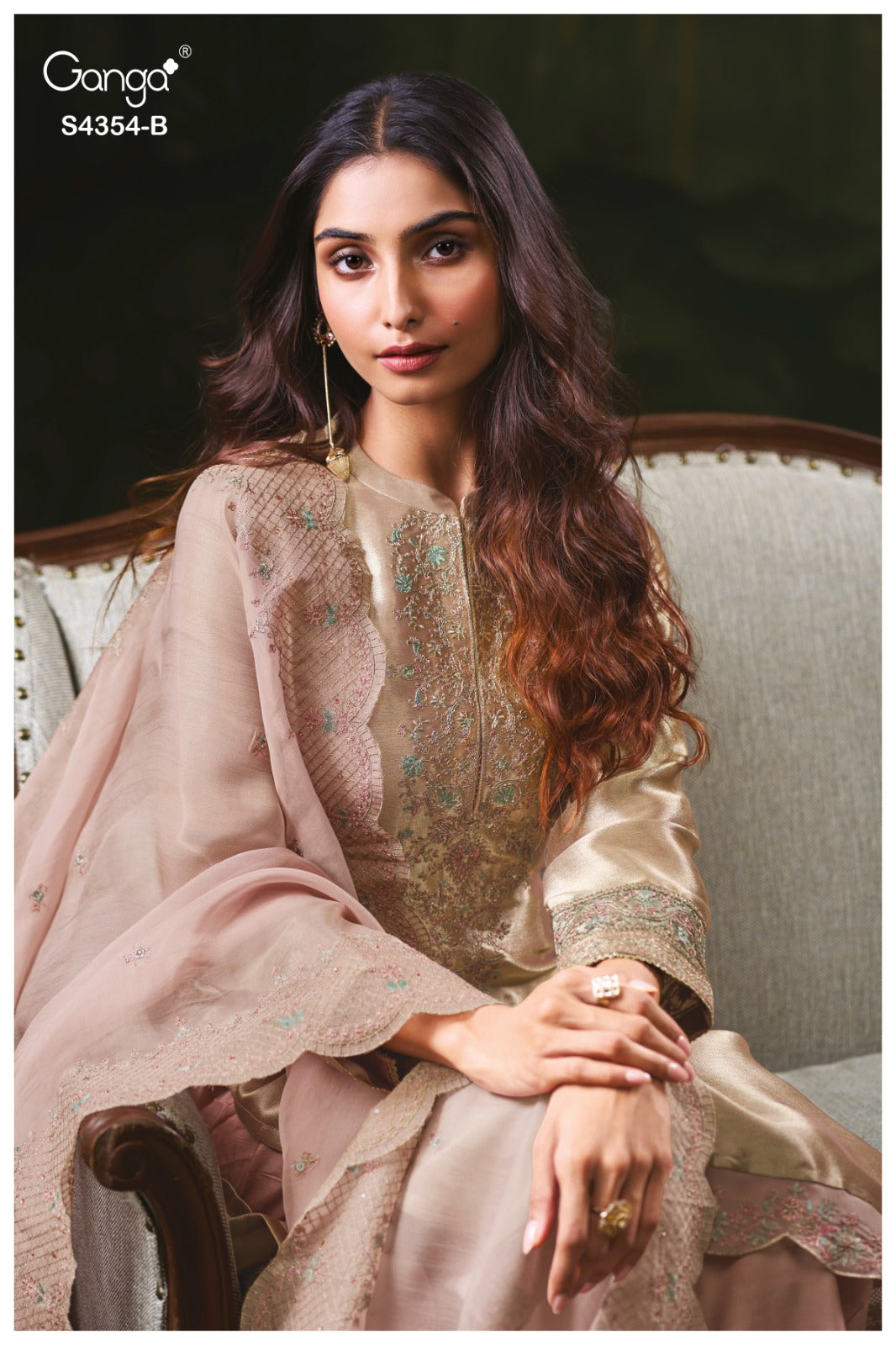 Sareen S4354 Ganga Bemberg Silk Pant Style Suits Wholesaler