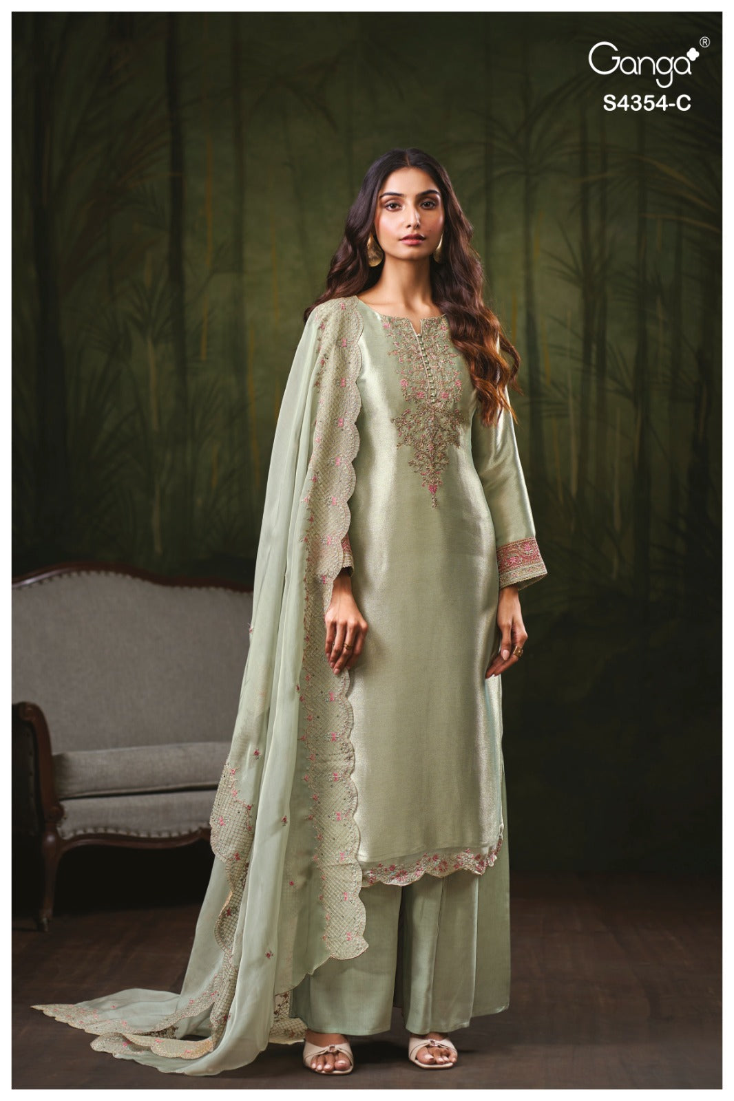 Sareen S4354 Ganga Bemberg Silk Pant Style Suits Wholesaler