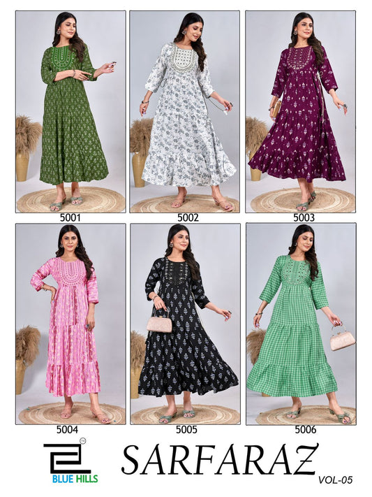 Sarfaraz Vol 5 Blue Hills Rayon One Piece Wholesale Price